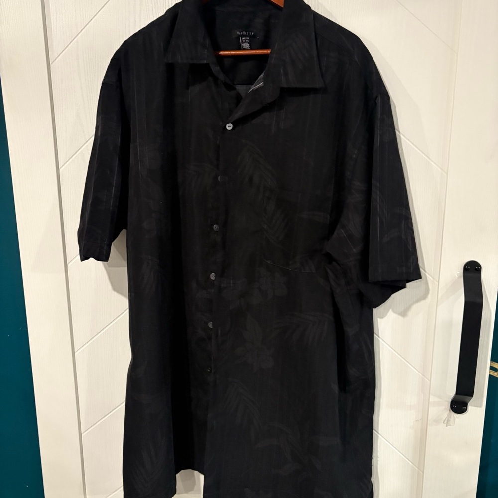 Tall XXL‎ Van Heusen Black Casual Button Down Shirt Vacation |Hawaiian| travel|